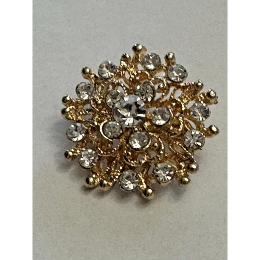 Modern Gold Tone Rhinestone Flower Brooch 1 Inch
